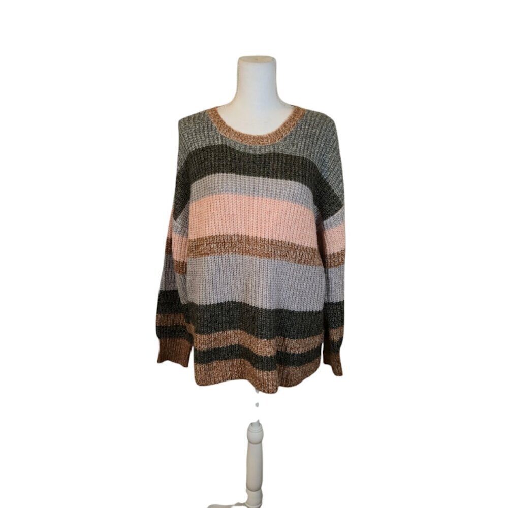 C & C California Striped Sweater Size 1X Brown Neutral Preppy Casual